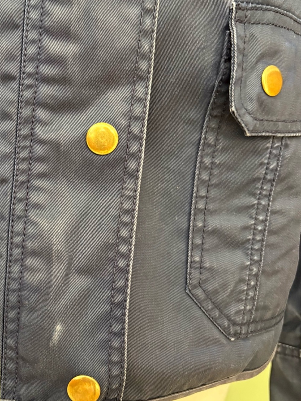 J Crew Navy Blue Utility/Field Jacket in Waxed Cotton w Distinctive Gold Snaps M - Picture 12 of 15